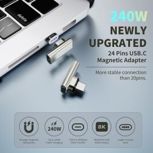 3C'S USB C Magnetic Adapter 240w, 2PCS 90 Degree Magnetic USB C Adapter Detachable, 24 Pin with PD Fast Charging 40Gbps 8K 60Hz for Thunderbolt 3/4, MacBook Pro/Air/, PS5 PSVR2